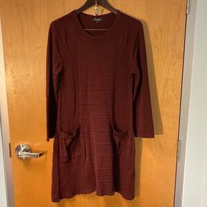 PAPA VANCOUVER Sz L Cocoon Knit Side Ribbed Jersey Crew Neck  Tunic Dress